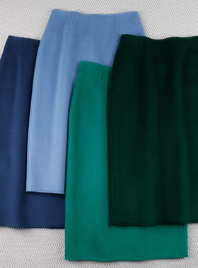 秋冬双面羊毛呢手工半身裙直筒保暖包臀修身显瘦过膝中长款通勤OL