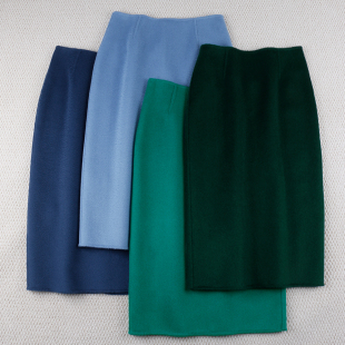 秋冬双面羊毛呢手工半身裙直筒保暖包臀修身 通勤OL 显瘦过膝中长款