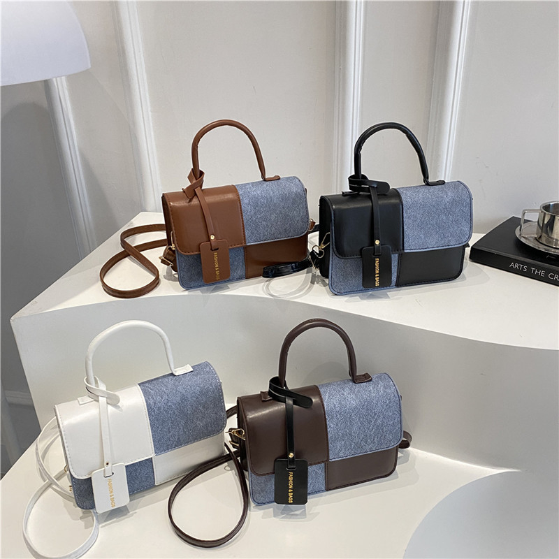 拼接时尚质感女士通勤手提包2026新款时尚洋气单肩斜挎包小方包潮