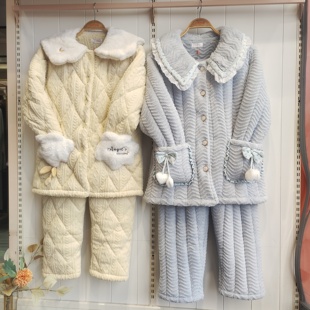 蓄暖防风款 套装 家居服 长裤 香蜜闺秀25403075女士甜美三层夹棉长袖