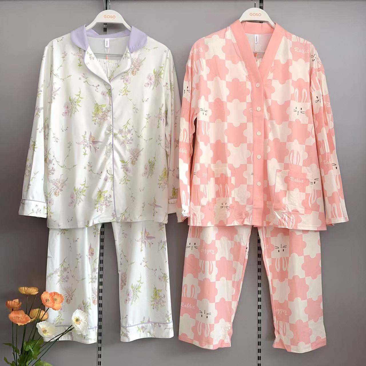 香蜜闺秀25103042柔滑牛奶丝纱线翻领家居服套装有型耐穿女款睡衣