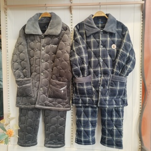 套装 长裤 厚保暖可外穿睡衣 三层夹棉睡衣长袖 香蜜闺秀25424067男士