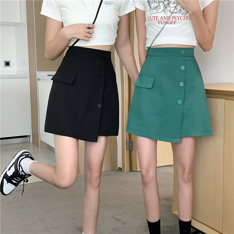 Real shooting and real price summer new Korean irregular high waist slim A-line short skirt with buttock skirt