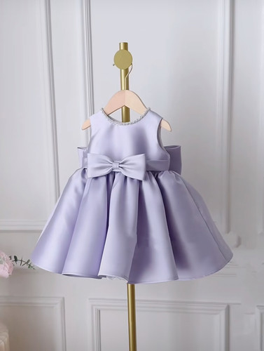 新品女宝秋冬生日礼服紫色两件套长袖公主裙小外套无袖小花童周岁