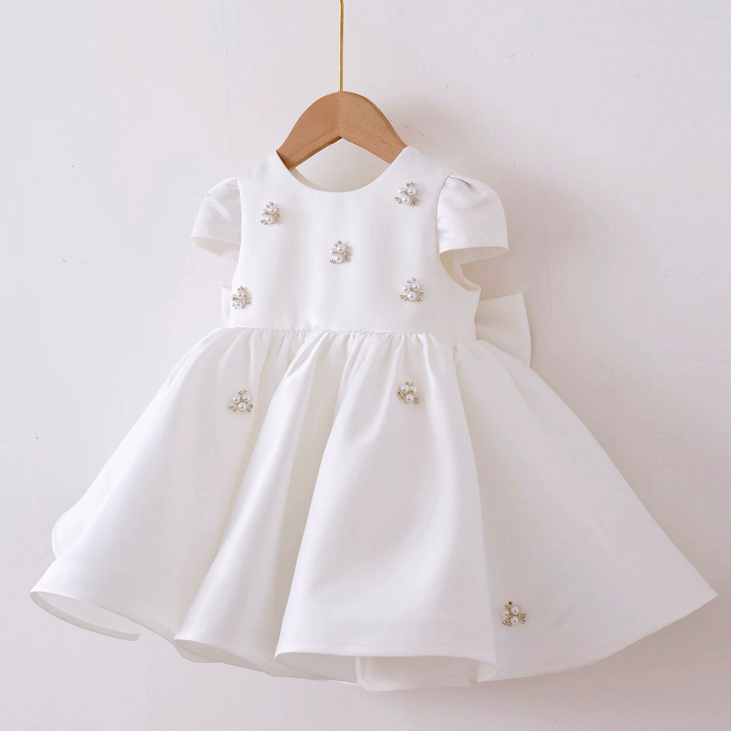 韩版斜纹锻女童公主裙蓬蓬纱小女孩周岁生日晚礼服裙高端花童服春