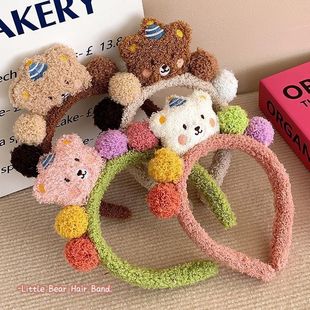 可爱小熊发箍毛绒洗脸头箍超萌彩色卡通头饰少女拍照百搭发卡