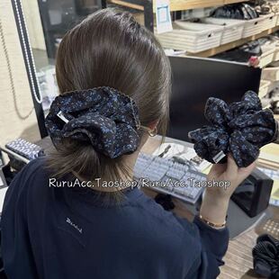 高级复古咖蓝色碎花大肠发圈发量多丸子头发绳韩国新款 马尾扎头绳