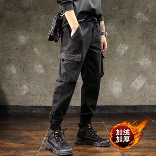 美式工装裤男士修身秋冬季潮牌雅痞战术军事风加绒休闲束脚长裤子