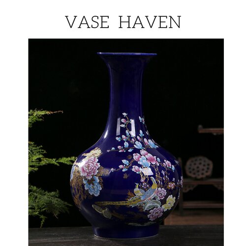 宋代美学宝石蓝釉网红爆款插花瓶