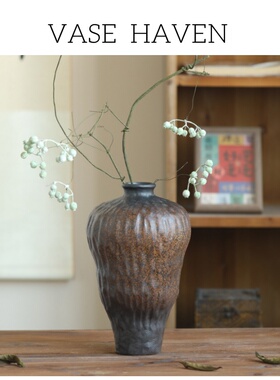 宋代美学超好看景德镇新中式陶瓷花瓶侘寂风粗陶民宿酒店绝美摆件