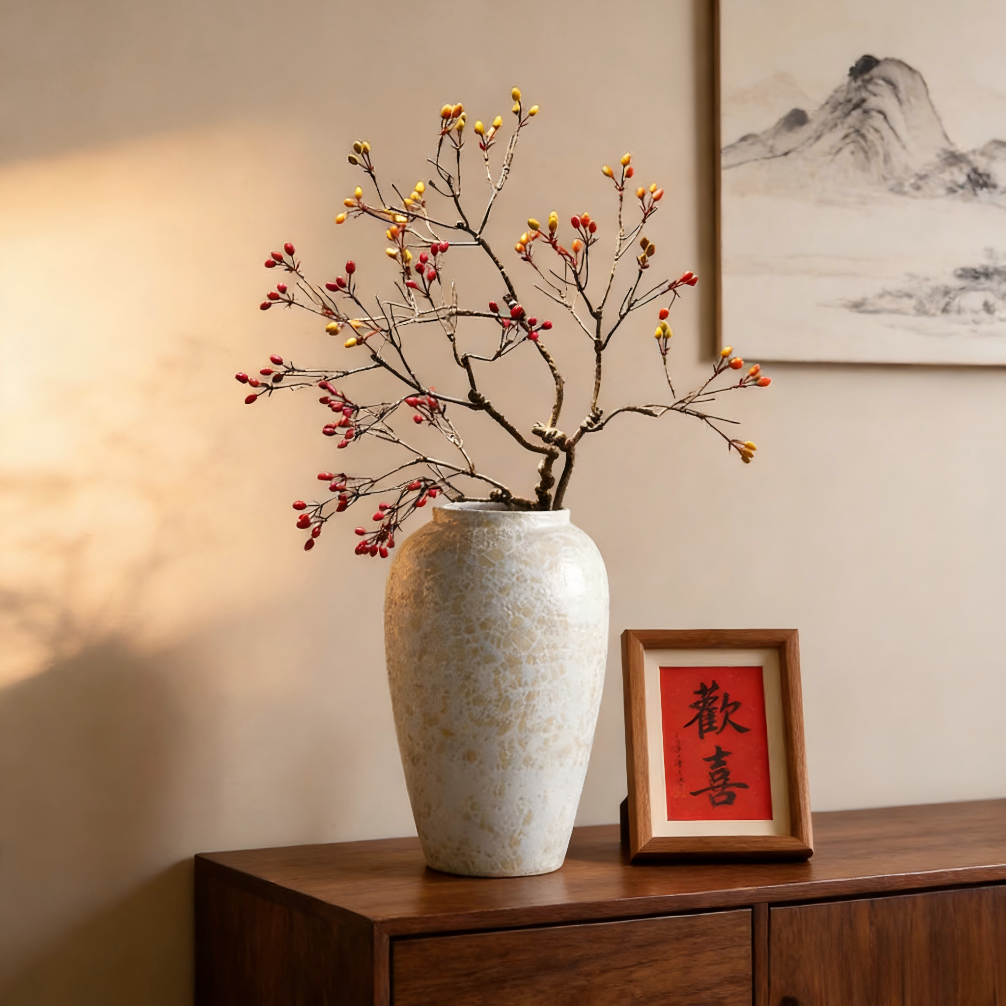 宋代宋式美学特别好看的春节腊梅冬青专用花瓶年味氛围感插花器,家居饰品,花瓶,淘宝优惠券,粉丝福利购,淘宝优惠卷