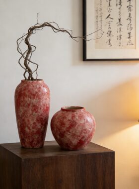 宋代宋式美学超好看网红爆款高档手工陶瓷红色花瓶禅意氛围感花盆