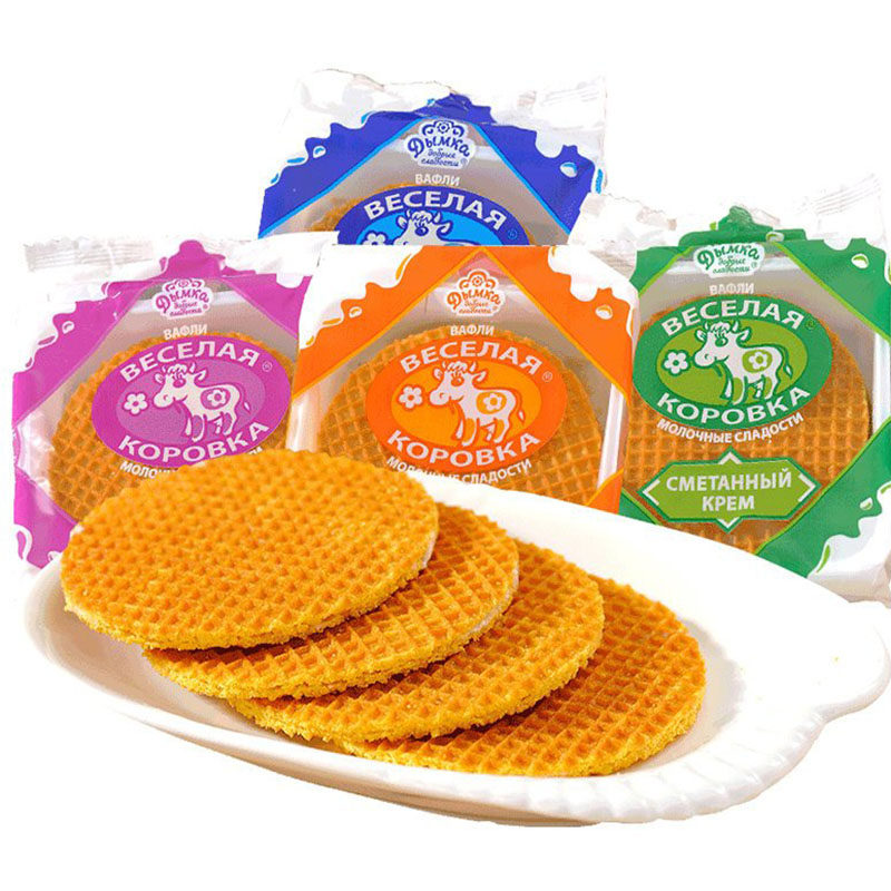 拉丝饼干俄罗斯进口拉丝饼干蜂蜜奶油炼乳酪夹心饼干威化休闲零食