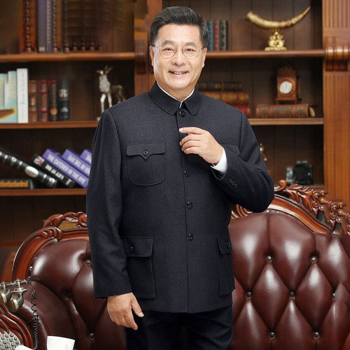 中老年男士高档中山装春秋款套装中国风唐装礼服爷爷装外套中山服