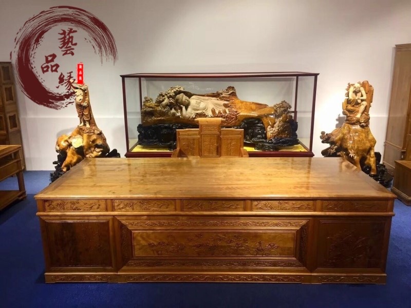 大尺寸金丝楠小叶桢楠办公桌书桌两件套四川楠木家具红木实木家具