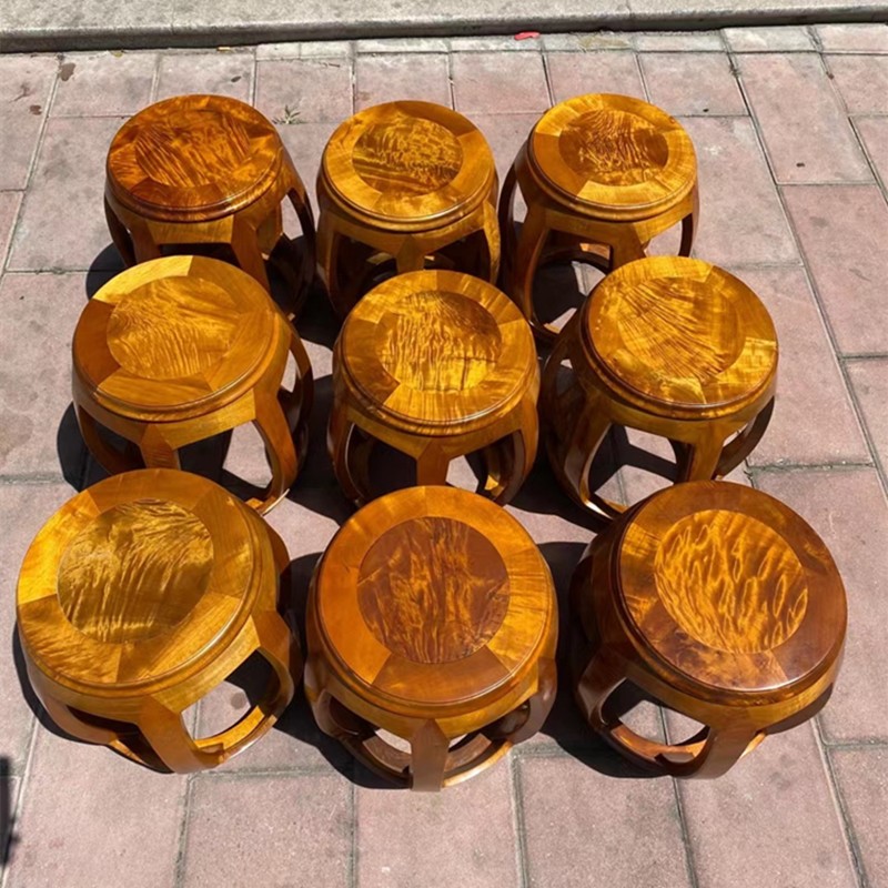 高端金丝楠木圆鼓凳小叶桢楠矮凳家用洗脚凳红木凳子木墩子绣墩古