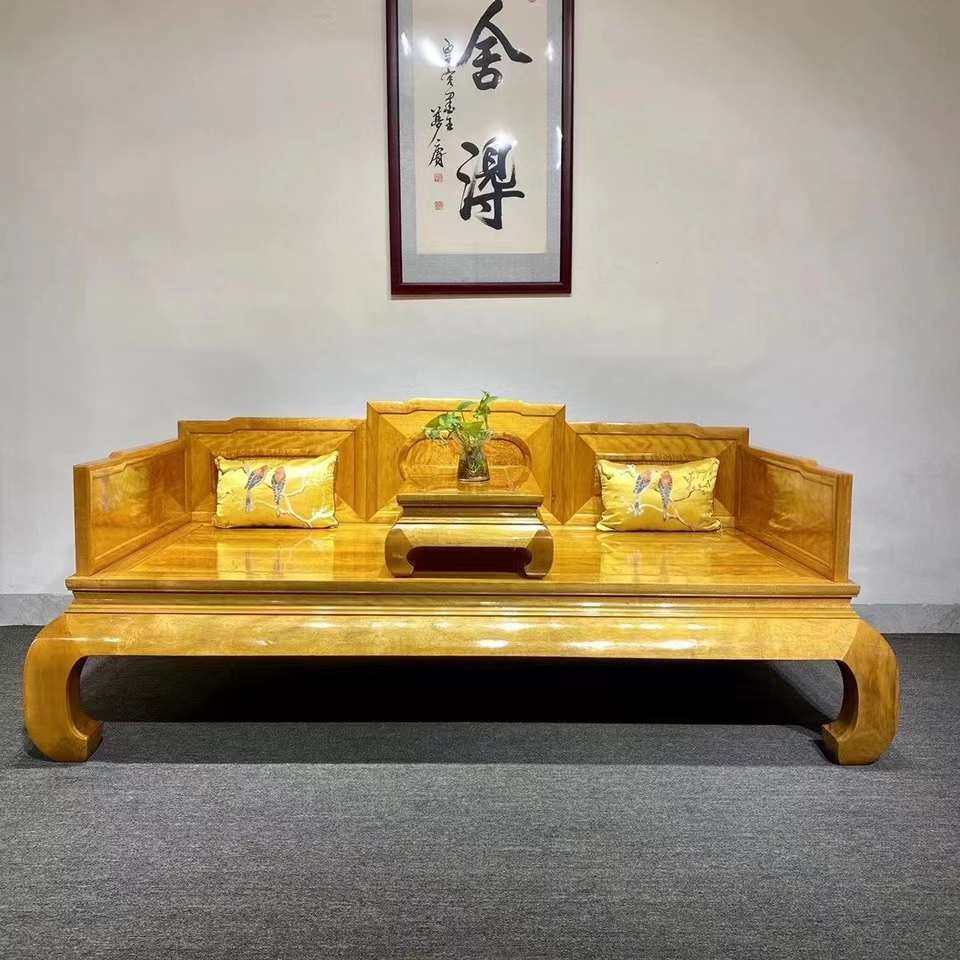金丝楠木罗汉床小叶桢楠新中式实木贵妃榻禅意小户型客厅红木家具
