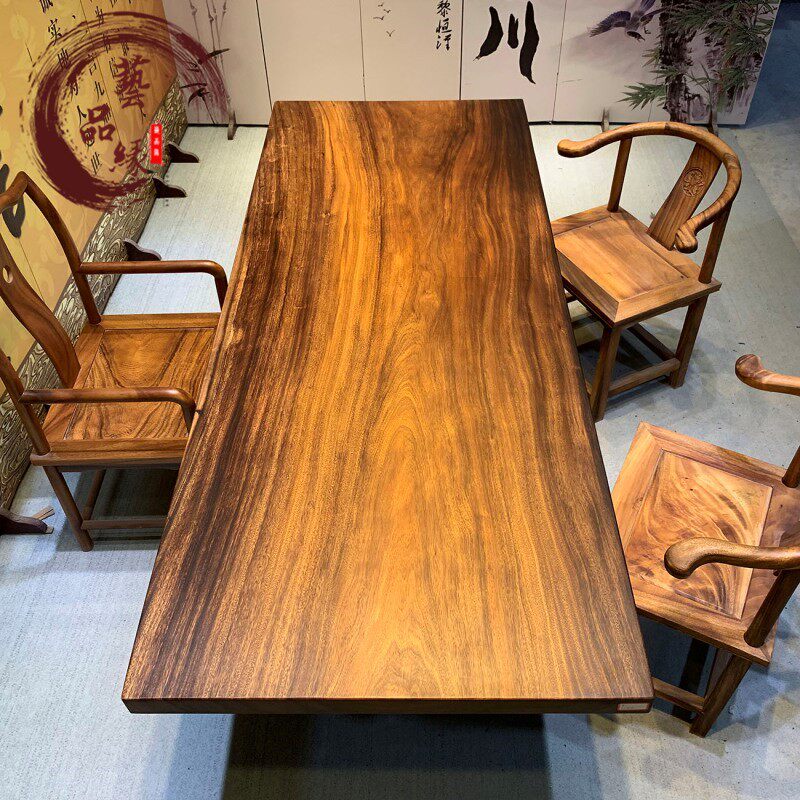 仙作实木大板茶桌茶台天然原木办公会议书画餐桌巴花黄花梨奥坎胡