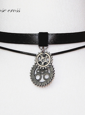 rc暗黑复古黑色齿轮皮质颈带