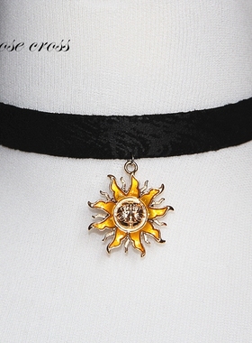 RC太阳神皮质颈链 暗纹麂皮绒加宽黑色颈带锁骨脖子项圈暗黑朋克