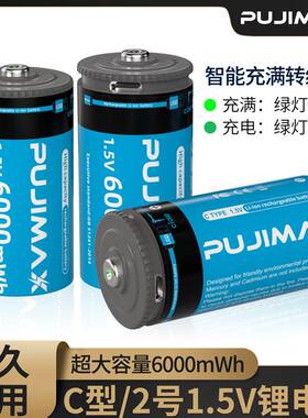 2号1.5V锂电池热水器花洒摇摇椅手电筒6000mWh2号C型USB充电电池