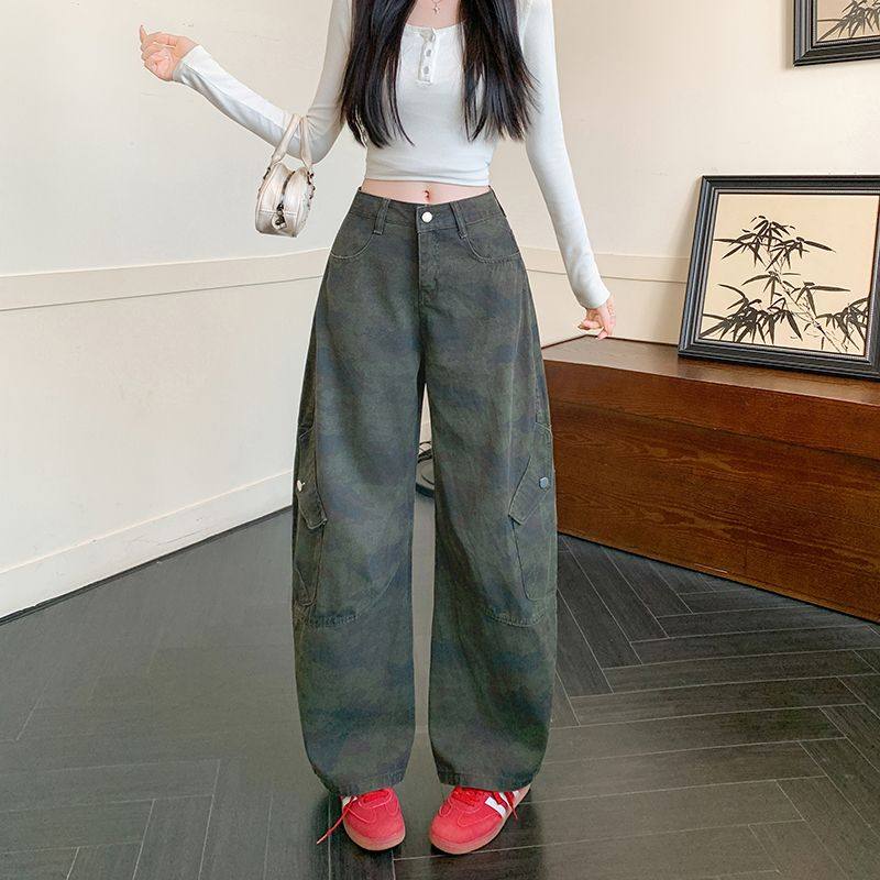 美式多口袋迷彩工装牛仔裤裤子女款2026春季新款显瘦松弛感阔腿裤,女装/女士精品,牛仔裤,淘宝优惠券,粉丝福利购,淘宝优惠卷