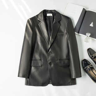 皮外套休闲上衣潮 西装 欧洲站2025新款 绵羊皮皮衣真皮皮衣宽松时尚