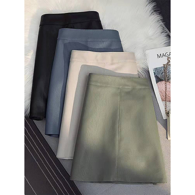 皮裙欧洲站绵羊皮a字裙短裙