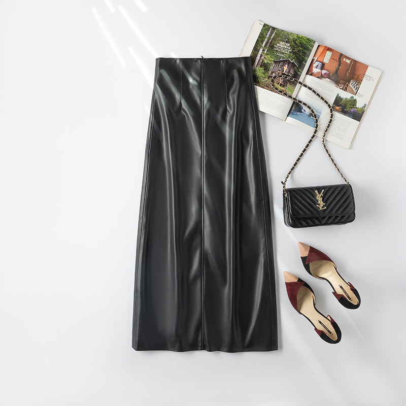 真皮海宁高腰a字裙简约半身裙