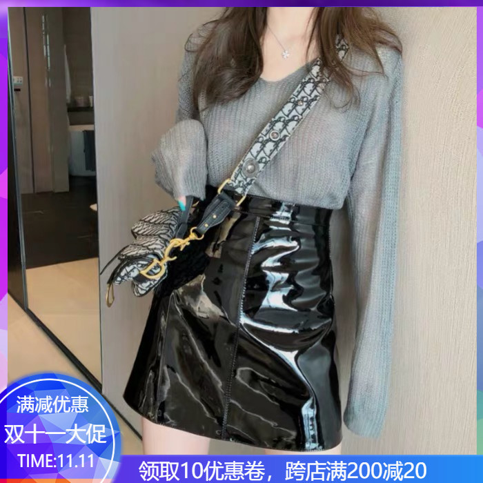 真皮高腰包臀小皮裙女秋冬黑色显瘦半身裙a字短裙子学院风绵羊皮