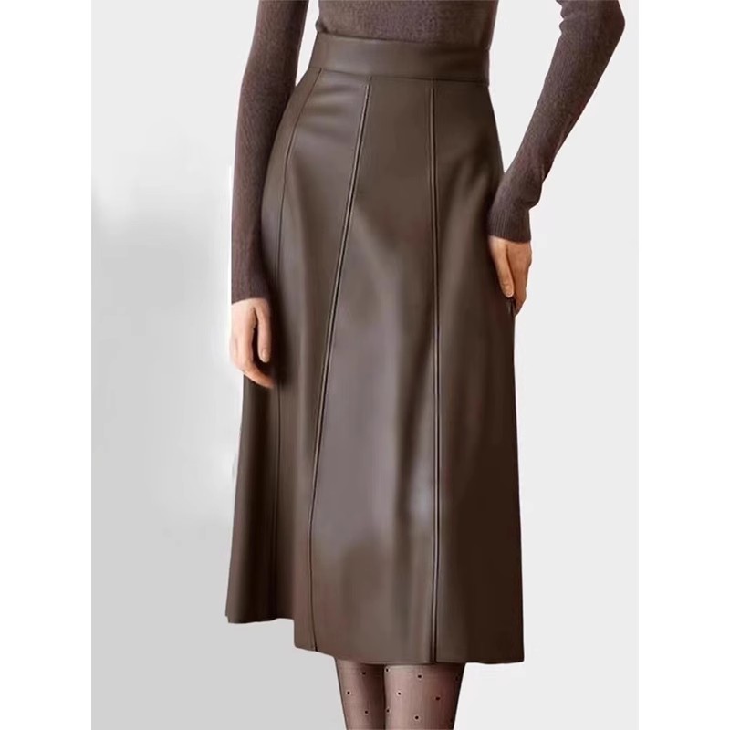 反季特价秋冬新款绵羊皮皮裙真皮皮裙高腰显瘦A字中长款半身裙