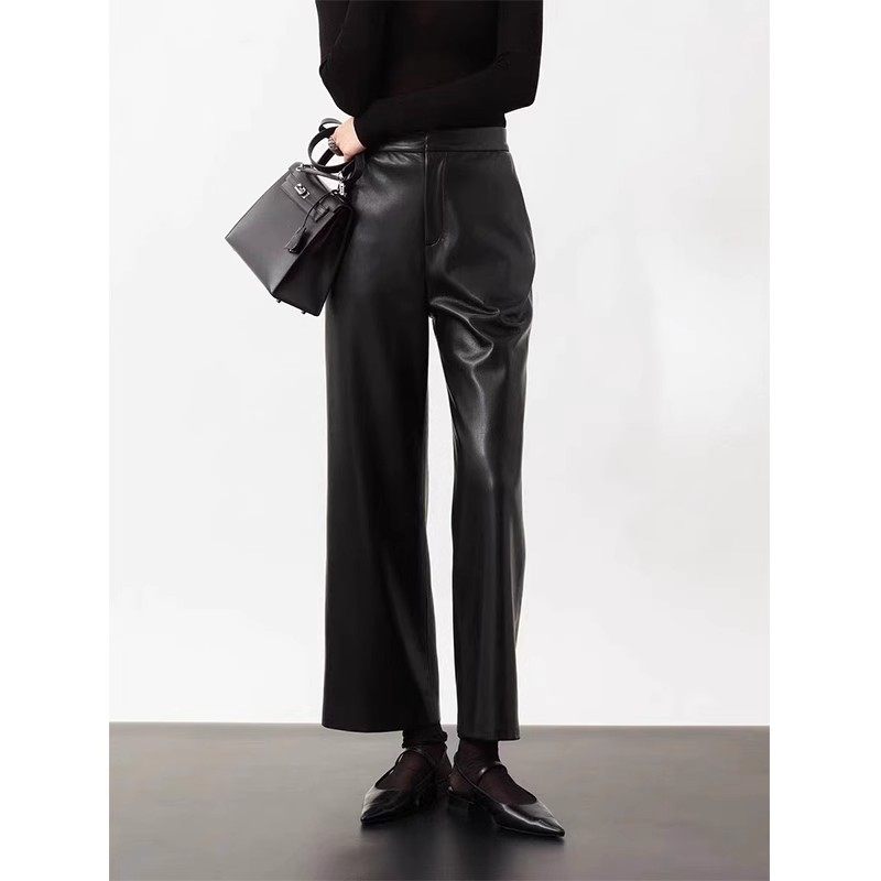 黑色高腰真皮皮裤女2025秋冬季高级感小个子直筒烟管绵羊皮皮裤,女装/女士精品,休闲裤,淘宝优惠券,粉丝福利购,淘宝优惠卷