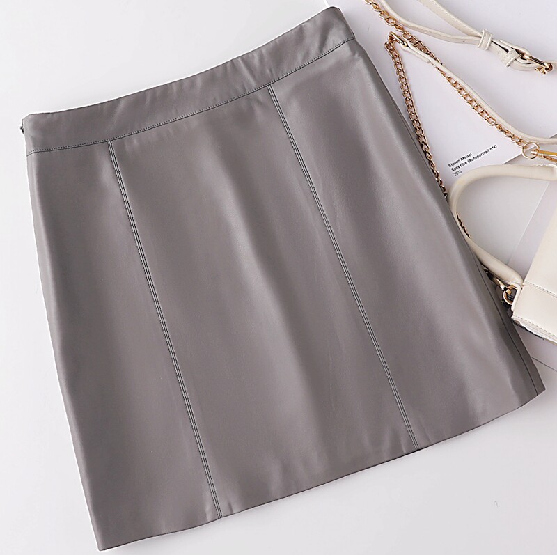 欧洲站真皮短裙女小个子一片式半身裙遮胯显瘦裙子高腰包臀A字裙