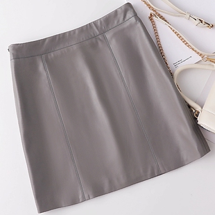 欧洲站真皮短裙女小个子一片式半身裙遮胯显瘦裙子高腰包臀A字裙
