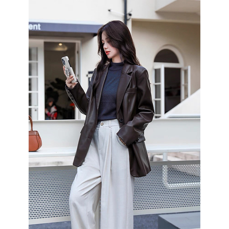 港风真皮衣西装小个子高级感外套