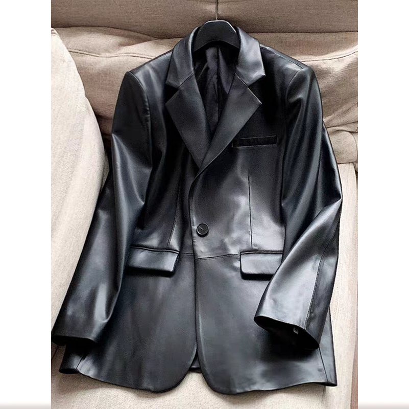 欧洲站2025新款绵羊皮皮衣真皮皮衣复古美式夹克西装外套休闲上衣