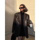 高级质感炸街宽松休闲真皮西服 新款 港风皮衣西装 外套女2025冬季