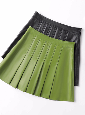 特价促销真皮皮裙女小羊皮半身裙绵羊皮短裙百褶裙绿色性感包臀裙