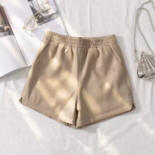 2025秋冬新款小羊皮真皮皮裤女高腰a字黑色皮短裤外穿百搭阔腿裤