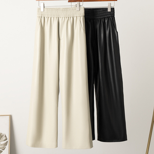 休闲裤 欧洲站2025秋冬新款 松紧高腰宽松阔腿裤 真皮皮裤 绵羊皮皮裤