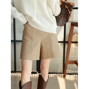 休闲五分裤 特价 女中高腰直筒显瘦皮裤 阔腿绵羊皮真皮皮裤 潮 清货款