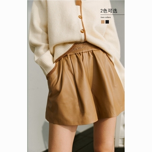 ins超火2025新款阔腿绵羊皮皮裤真皮短裤女中高腰显瘦休闲短裤潮