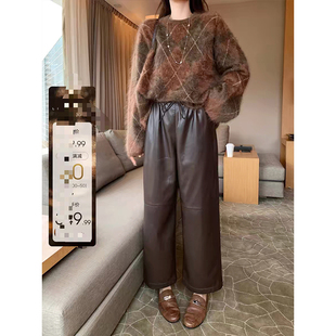 女 百搭气质通勤百搭直筒九分裤 2026秋冬新款 优质绵羊皮真皮皮裤