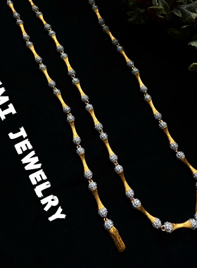 UMI家·轻珠宝/S925银镀k金·手工拉丝竹节镶钻项链小众设计复古