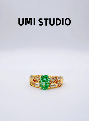 UMI家·轻珠宝/S925银镀k金·帕拉伊巴色夏日薄荷茶戒指小众高级