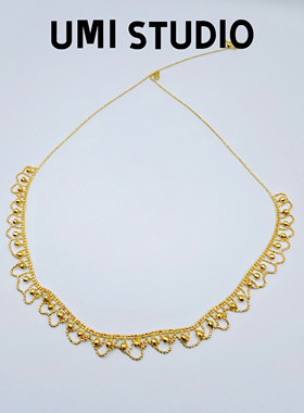 UMI家·轻珠宝/S925银镀k金·爆闪金珠蕾丝镂空项链choker高级感