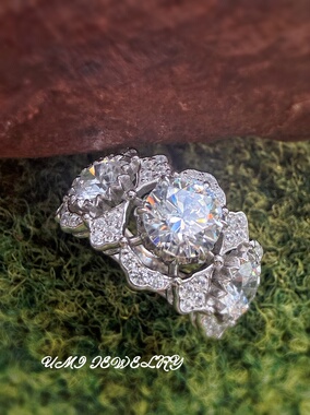 UMI【暮色】S925银镀k金镂空蕾丝复古圆钻三石生生世世高级感女戒