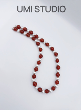 UMI家·轻珠宝/S925银镀k金·安可拉红复古红玛瑙拉丝球项链新年