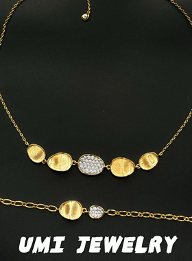 UMI家·轻珠宝/S925银镀k金·意大利工艺拉丝银扇草镶钻项链手链