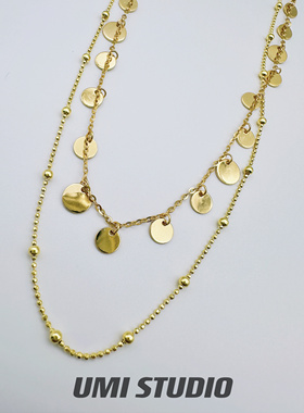 UMI家·轻珠宝/S925银镀金·圆形闪闪发光亮片锁骨链叠戴项链高级